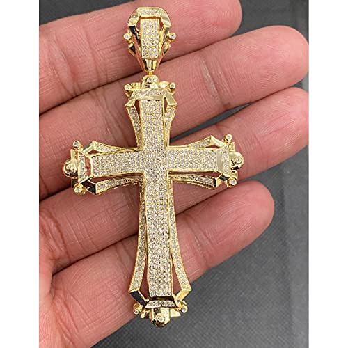 TGDJ 10K Yellow Gold Diamond Cross Pendant For Men and Women | 2.9 x 1.65 inch Round Cut Real Gold White Diamond Necklace Chain Mens Pendant 1.20 CT | Custom Jewellery3
