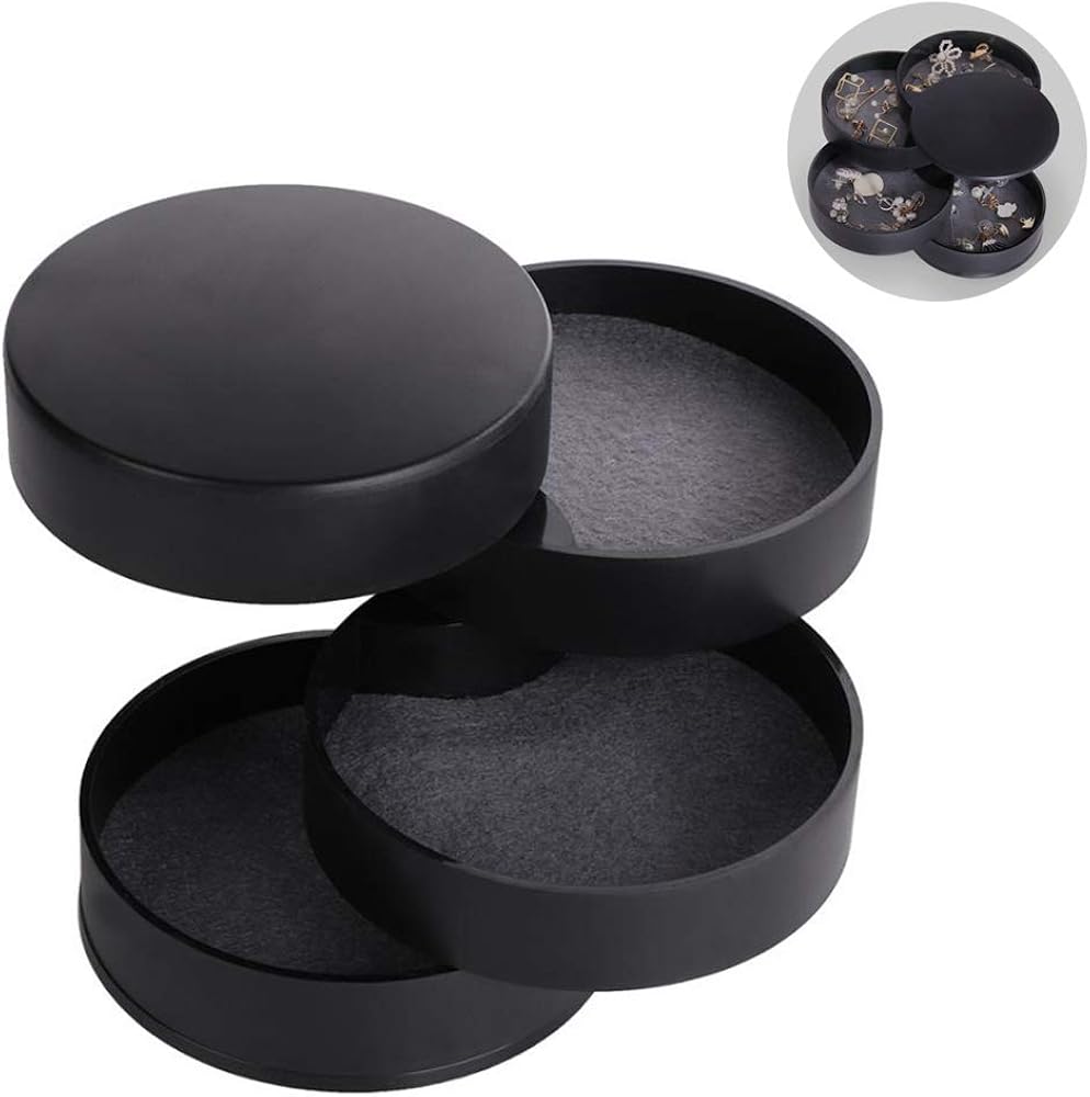 Inmorven Caja Joyero Organizador Rotación de 360°,4 Niveles Joyero de Viaje,Joyeros Pequeños para Pendientes,Anillos,Pulseras,Collares, Cumpleaños y Vacaciones.