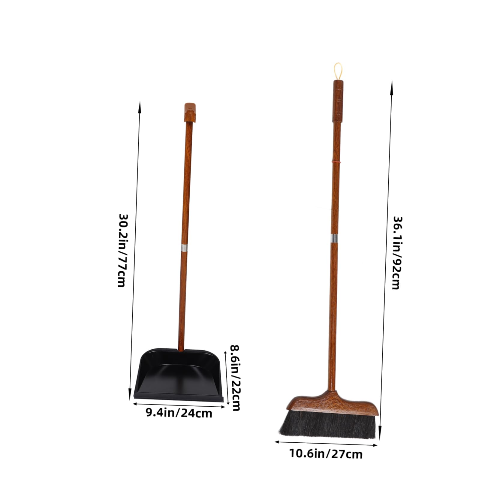BESTYASH Juego de Recogedor y Escoba de Madera con Mango Largo, Cerdas de Pelo de Caballo, Diseño Versátil para Limpieza en Hogar y Exterior
