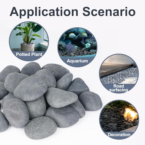 Image of Pulovin 20 lbs River Rocks for Landscaping, 2 inch-3 inch Natural Rocks for Aquarium, Fish Tank, Decorative Garden Stones for Plants, Flower Pots, Vase, Walkways