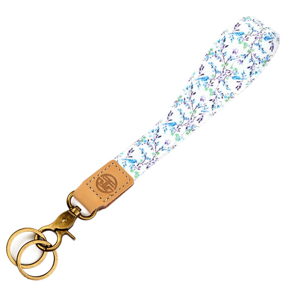 Cute Wrist Lanyard for Keys, Keychain, Wallet, Id Holder, Cell Phone, Wristlet Lanyard Key Chain Holder (Flower and bird style)