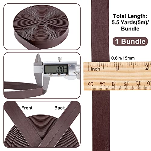 GORGECRAFT 5m 15mm Wide Leatherette Strap Foldover Leather Strips String Leather Trimming Tape Lychee Grained Imitation Flat Leather Cord for DIY Sewing Crafts Jewelry Clothing Trim Coconut Brown - Image 2