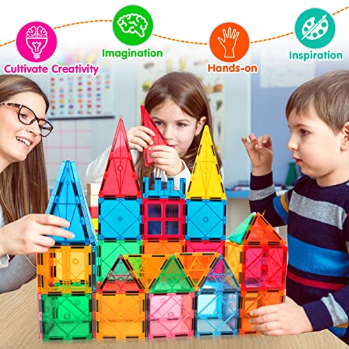 Magnetic Tiles Building Blocks for 3 4 5 6 7 8+ Years Old Boys Girls Colorful Magnet Stacking Toys Birthday Gift for Toddlers STEM Preschool Educational Construction Tiles Set for Kids. - Image 4