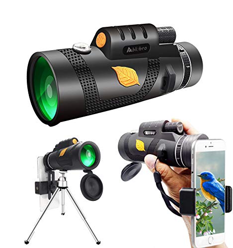 ABLEBRO 12X50 Monocular Telescope, High Power Prism Monocular HD BAK4 Dual Focus Waterproof Fogproof with Smartphone Holder & Tripod for Bird Watching Hunting Hiking Concert Travelling