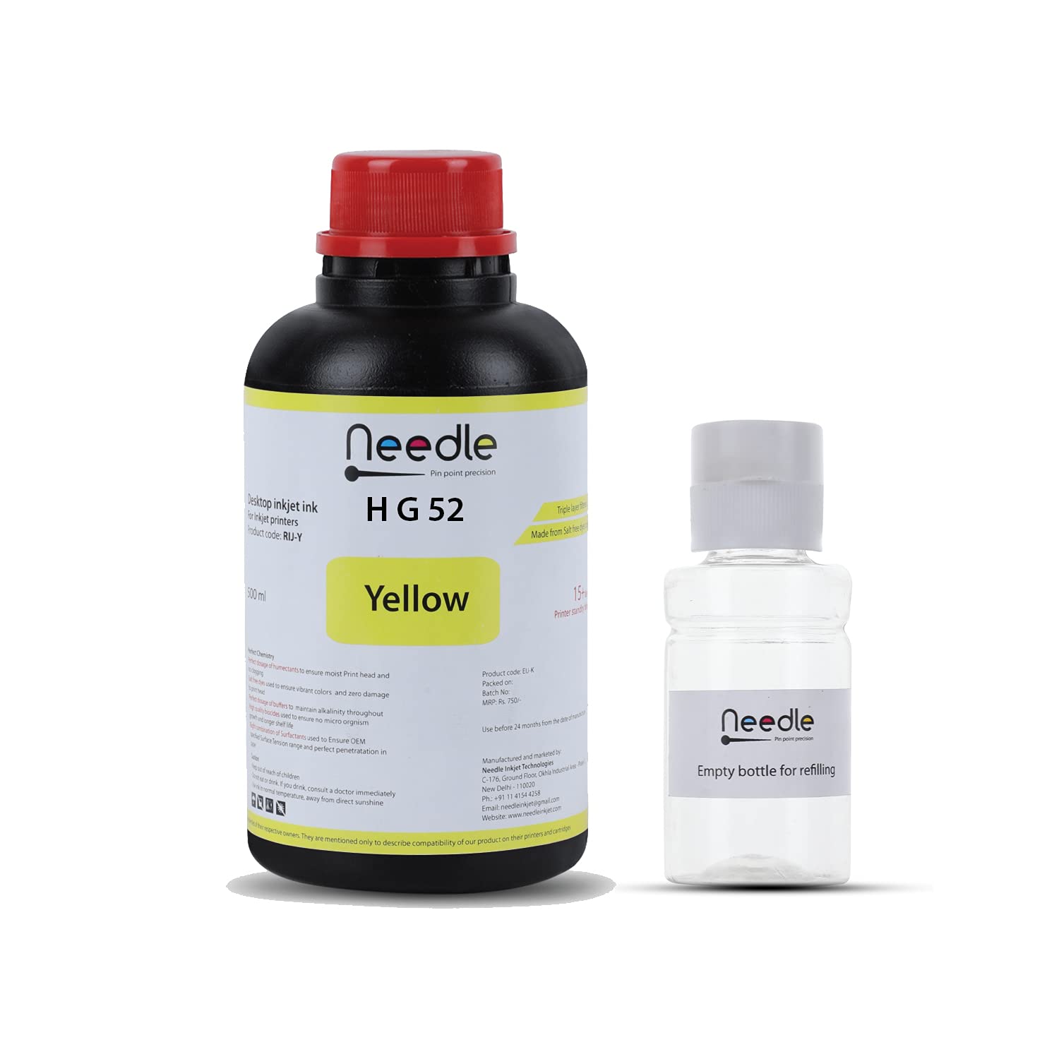 Needle New GT51 GT52 GT 51/52 Compatible Inkjet Ink Refill for HP 5810, 5811, 5820, 5821, 115, 116, 117, 310, 315, 319 CISS Ink Tank Printers (Bulk Pack, 500 ml - Yellow)