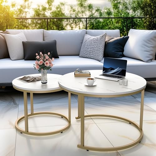 Pamapic Nesting Coffee Tables, Round Nesting Tables Set of 2, End Tables, Stacking Nesting Tables...