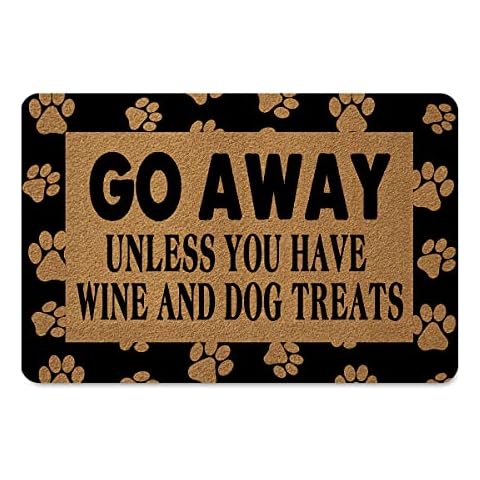 Welcome Door Mats for Home Decor (23.6 x 15.7 inch) Funny Mats with Anti-Slip Rubber Back Kitchen Rugs Personalized Doormat for Entrance Way (Go Away Unless You Have Wine and Dog Treats) Cover