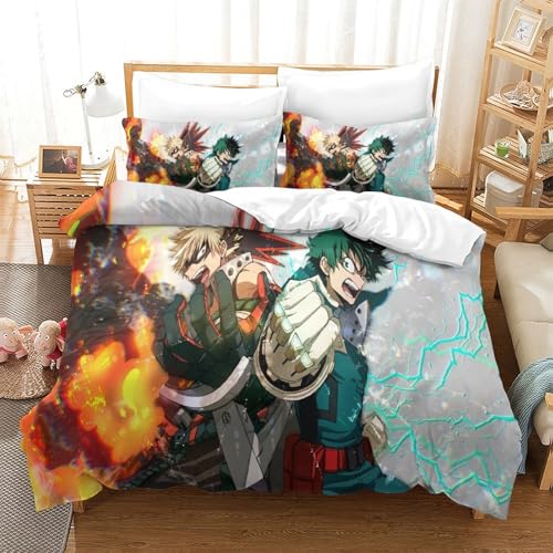 My Hero Academia Juego De Funda Nórdica con Microfibra, Juego De Cama con Funda Nórdica Estampada En 3D, Funda Nórdica con Funda De Almohada King（220x240cm）