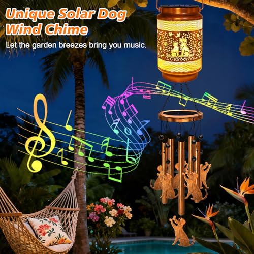Image of 2 Pack Dog Solar Wind Chimes for Outside, Gifts for Mom Women Grandma Birthday Memorial Teacher, 32 inch Windchimes Outdoor Decor Hanging Solar Lantern for Garden Porch Patio Backyard