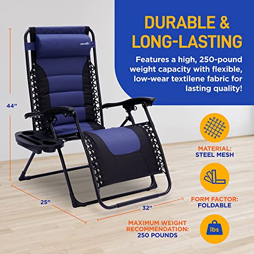 SereneLife Foldable Outdoor Zero Gravity Padded Lawn Chair, Adjustable