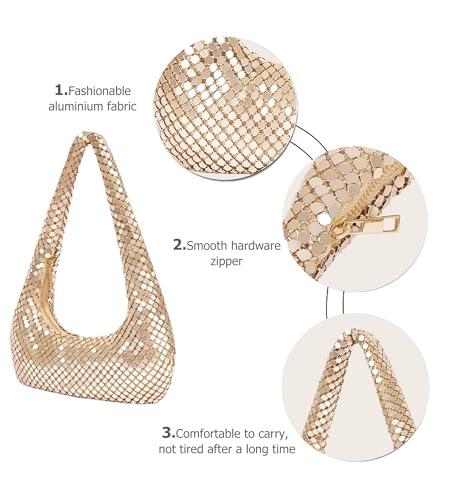 Image of Sweetovo Sequin Evening Bag, Sparkling Hobo Clutch Underarm Purse Women | Aluminum sequin mesh, zipper closure and underarm hobo shape hold phone, keys and makeup for clubs, proms and weddings
