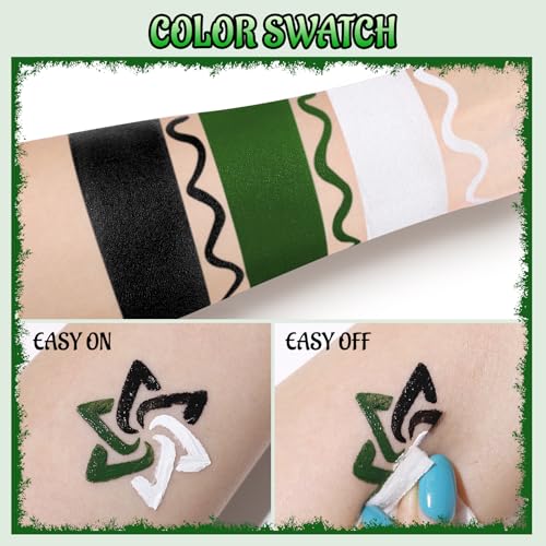 White Black Green Face Body Paint with Applicator, Oil Based Face Painting Kit for Zombie, Monster, Witch Halloween Makeup, Cosplay, Costume, SFX Special Effect and Parties - Compact, Travel Size