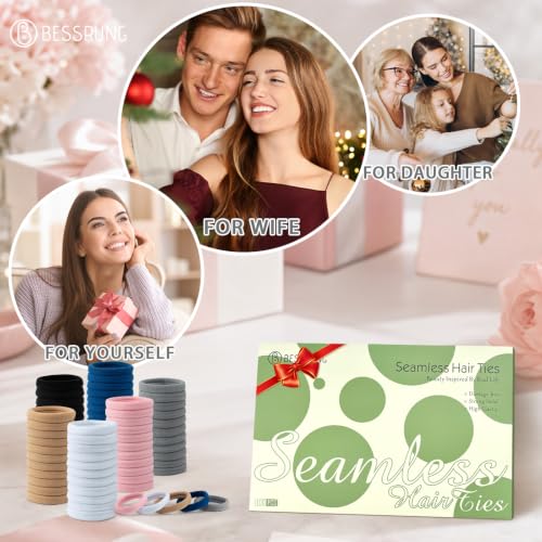 Image of Bessrung 100PCS Grey Blue Seamless Elastic Hair Ties No Damage for Women | Nylon Hair Elastics, Snag-Free Hair Bands for Thick Thin Hair, Strong All-Day Hold, Hair Accessories for Everyday Use