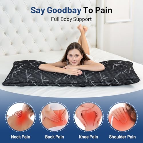Full Body Pillow with Removable Pillowcase for Adults,(Memory Foam Filling)(Long Pillow for Side Sleepers) (Fluffy and Firm)(Adjustable Filling)(20×54 Inch,Black)