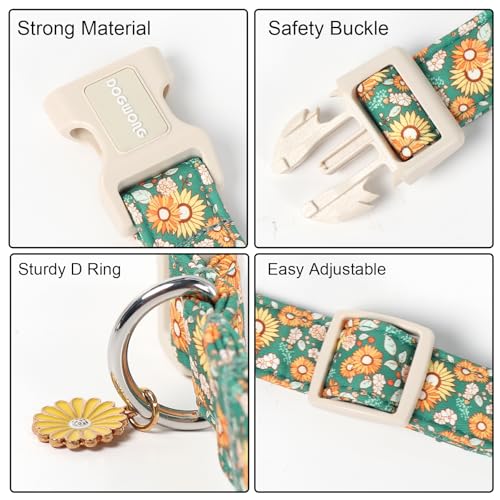 DOGWONG Hundehalsband, Hunde Halsband für Kleine Mittlere und Große Hundes, Komfort Gemustertes Hundehalsbänder Verstellbares, Green Flower Hunde Kragen