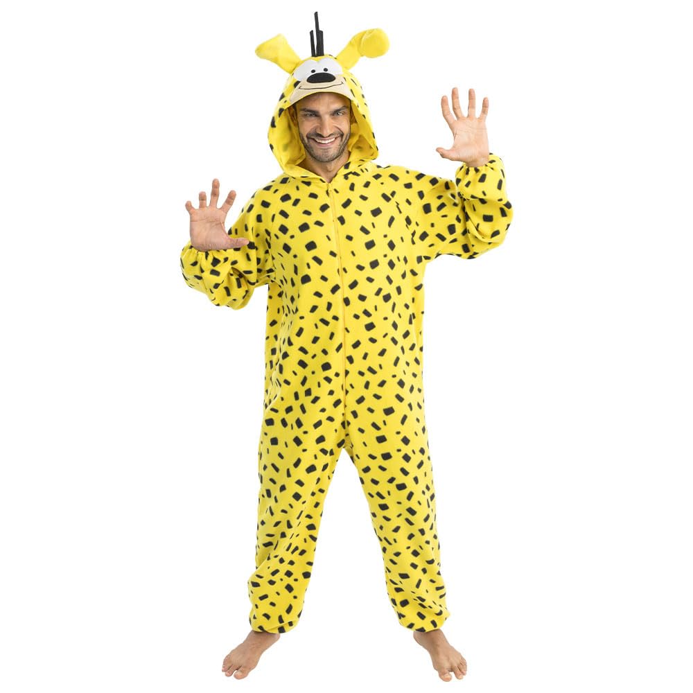 Chaks - Men's Official Marsupilami Jumpsuit Yellow Cartoon Onesie with Hood Costume Jumpsuit for Comic Con & Carnival