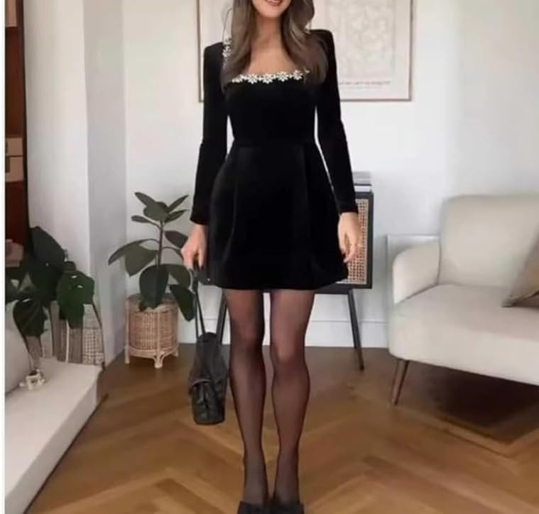 Long Sleeves Velvet Wedding Dresses for Brides 2026 Beaded Short Square Neck Corset Bridal Dress with Pockets MSW02 - Image 4