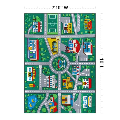 Rugshop Kids Playmat Road Traffic Educational High Traffic Living Room,Bedroom,Kitchen, Home Office Non Slip Area Rug 7'10" x 10' Green
