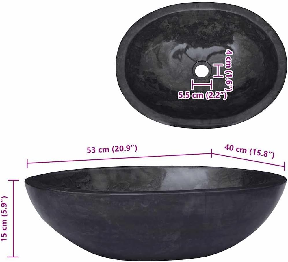 vidaXL Sink, Wash Basin Vessel Sink, Above Counter Vanity Sink for Bathroom Washroom, Bathroom Basin, Black 20.9"x15.7"x5.9" Marble