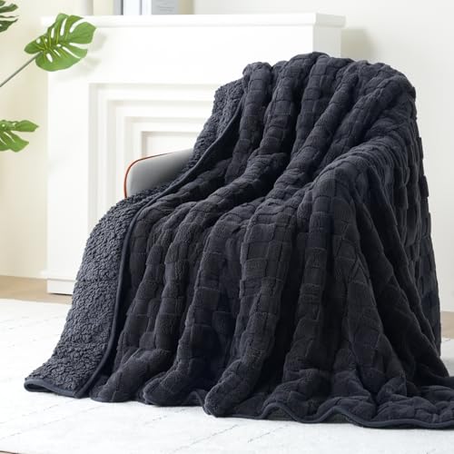 Kivik Dual Sided Weighted Blankets for Adults, Buttery Soft Stylish Checkered Heavy Blankets for Couch Sofa Bed - Ultra-Fluffy Fabric Brings Cloud-Like Comfort (60"x80", Black, 15 Pounds)
