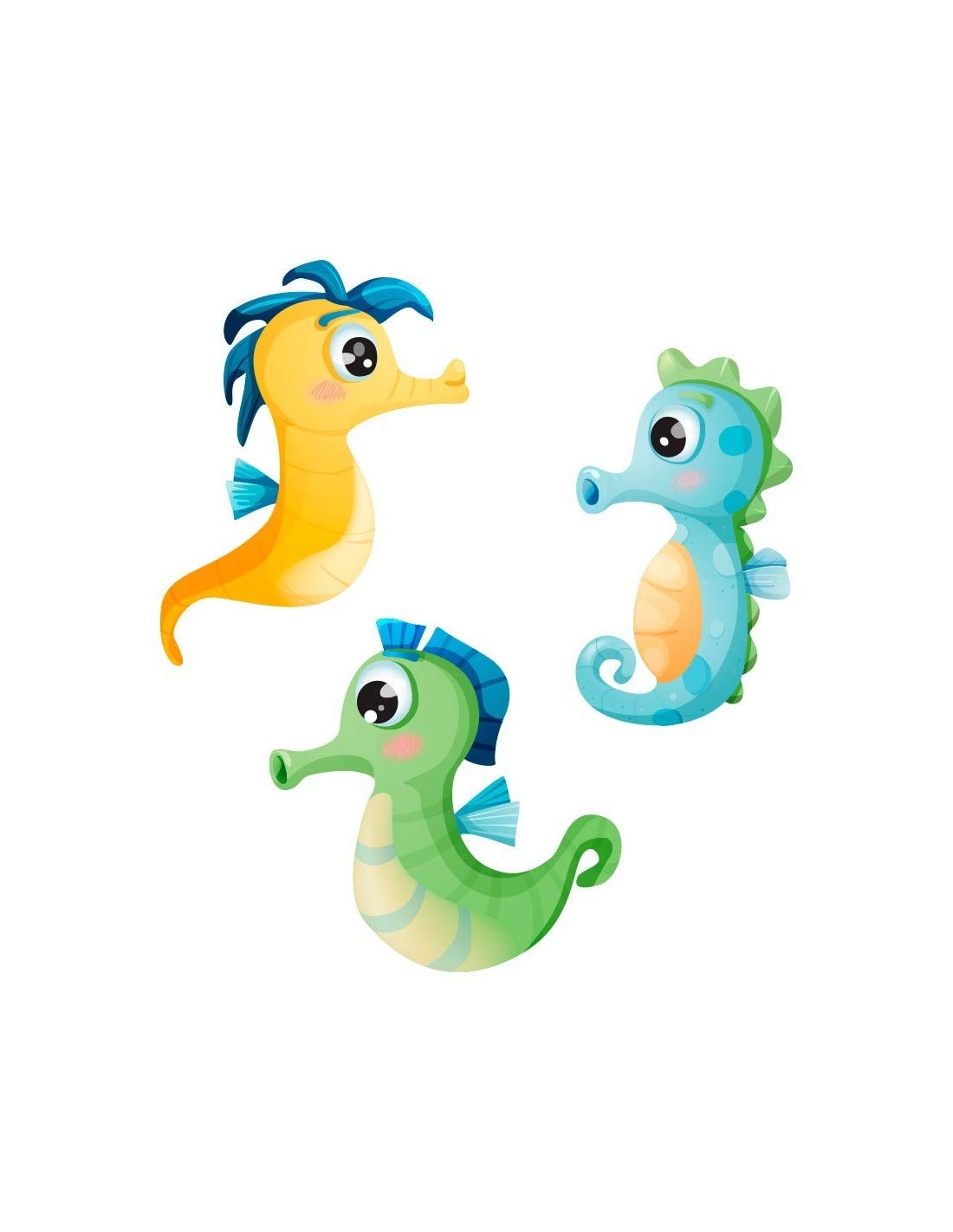 Stickers 3 hippocampes bleus 35x41 cm pour décoration murale