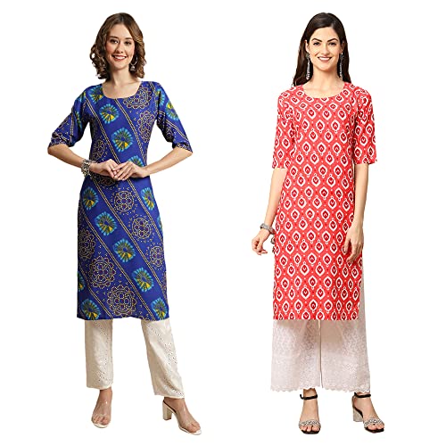 Image of Pinkmint Women's Crepe Digital Print Straight Kurta [Pack of 2]