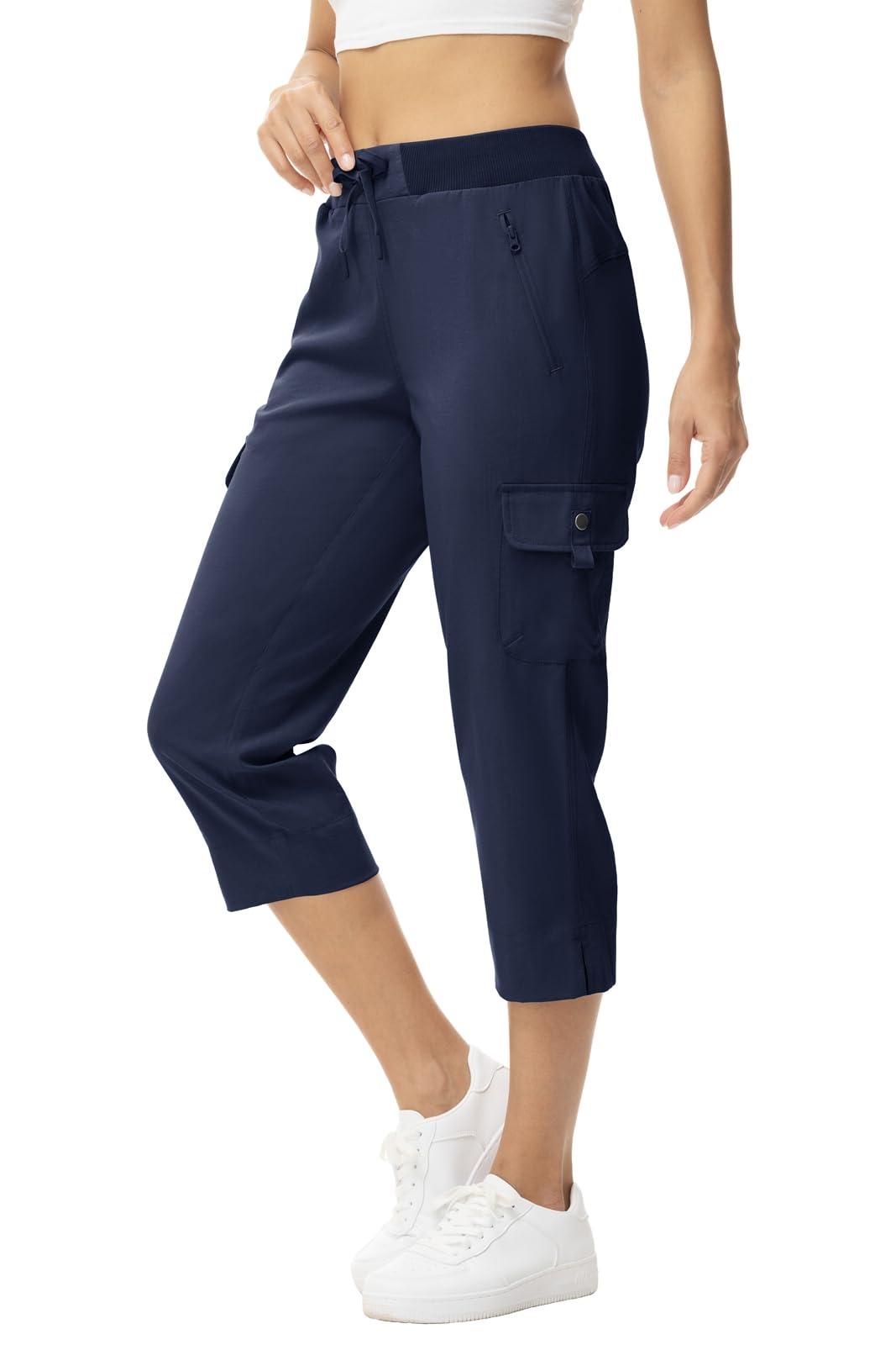 Rdruko Caprihose Damen Wanderhose 3/4 Hose Sommer Cargohose Leicht Sommerhose Schnelltrocken Jogginghose Freizeithose mit Taschen für Reisen Wandern Outdoor Sport