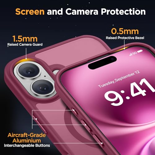 Image of Miracase Magnetic Series for iPhone 16 Case [Compatible with MagSafe] Military-Grade Protection, Anti-Fingerprint, Slim Phone Case for iPhone 16 6.1 inch - Wine Red