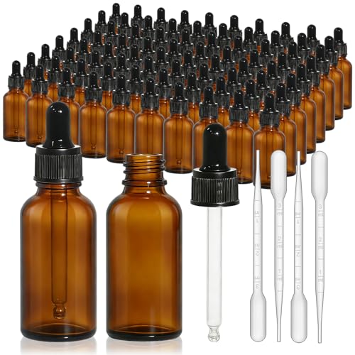 turvono 80 Pack 1oz Amber Glass Dropper Bottles 30ml Leakproof Eye Dropper Bottles with Glass Droppers for Essential Oils Tinctures Serum Hair Oil & Travel Liquids