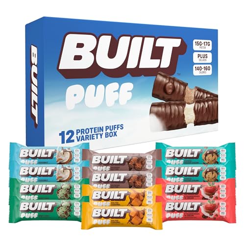 built bar puff protein bars variety pack collagen on-the-go snacks breakfast bar mixed sampler 12 pack