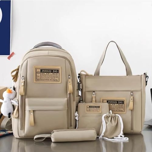 Kit 5 Peças: Mochila Grande, Bolsa, Tote, Estojo e Necessaire - Resistente e Versátil para Escola, V