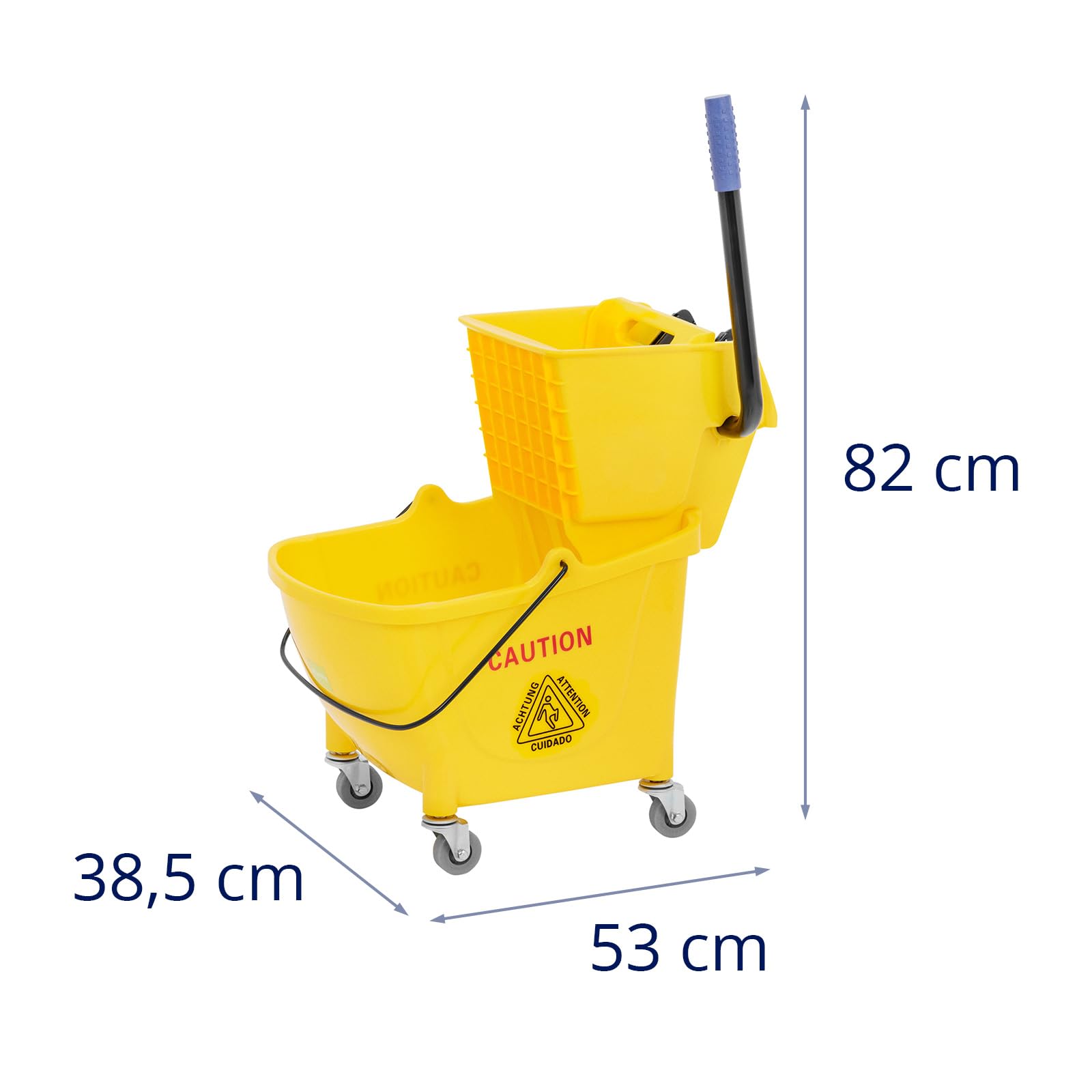 Carro de Limpieza con Prensa y Cubo de 24 L Prensa con Mango Engomado para Mopa hasta 130 mm 4 Ruedas Carro de limpieza industrial Carro de fregar para hostelería Carrito para fregar suelos