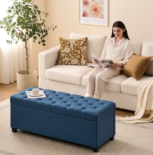 Image of Living&Giving Storage Ottoman Bench for Bedroom, 47.2 inch, Navy Blue