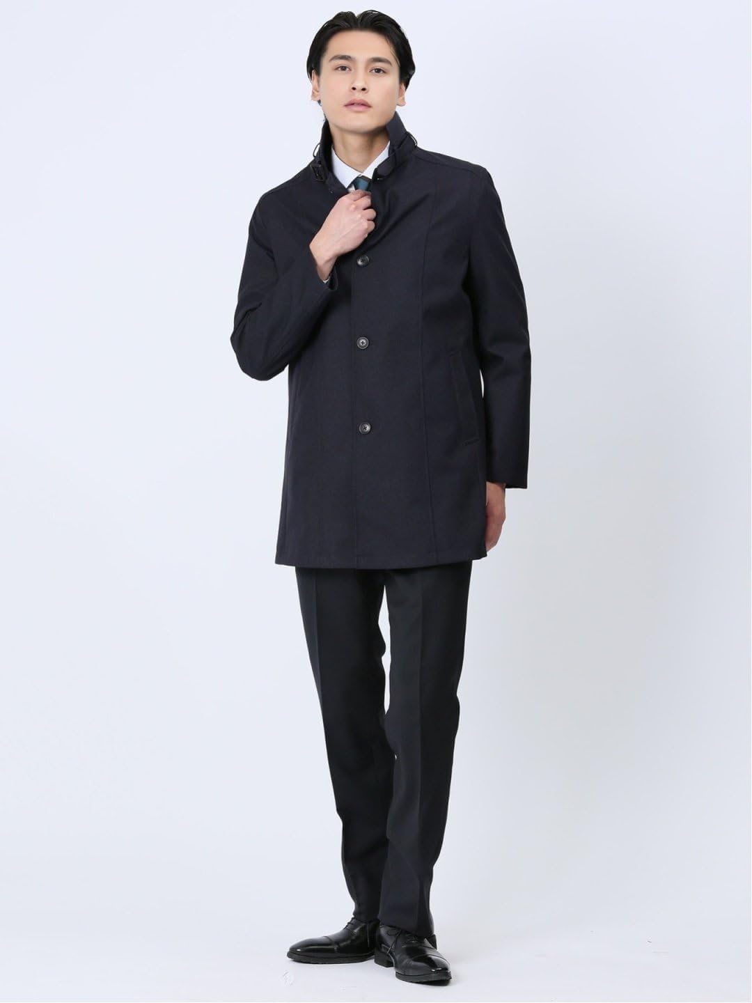 はっ水 ストレッチ 防風 軽量暖かウエザーサポート 黒 LES MUES スリム はっ水 ストレッチ 防風 軽量暖かウエザーサポートコート 黒 LES MUES