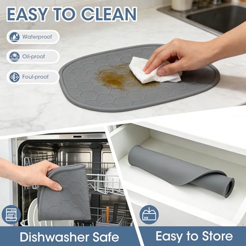 Image of Heat Resistant Mat for Ninja Crispi Pro 6-in-1 Glass Air Fryer, Anti-slip Countertop Protector Silicone Mat Compatible with Ninja Crispi Pro Base, Dishwasher Safe, Grey