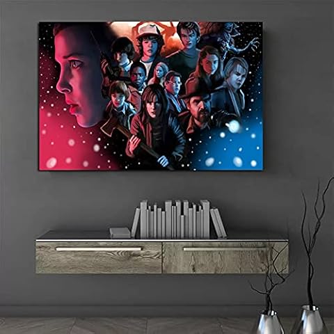 AJleil DIY Painting by numbers Strangers Things All Characters Modern Art Painting Unique Gifts digital painting by numbers kits on canvas With brush and acrylic paint Kits50x70cm(No frame) Cover
