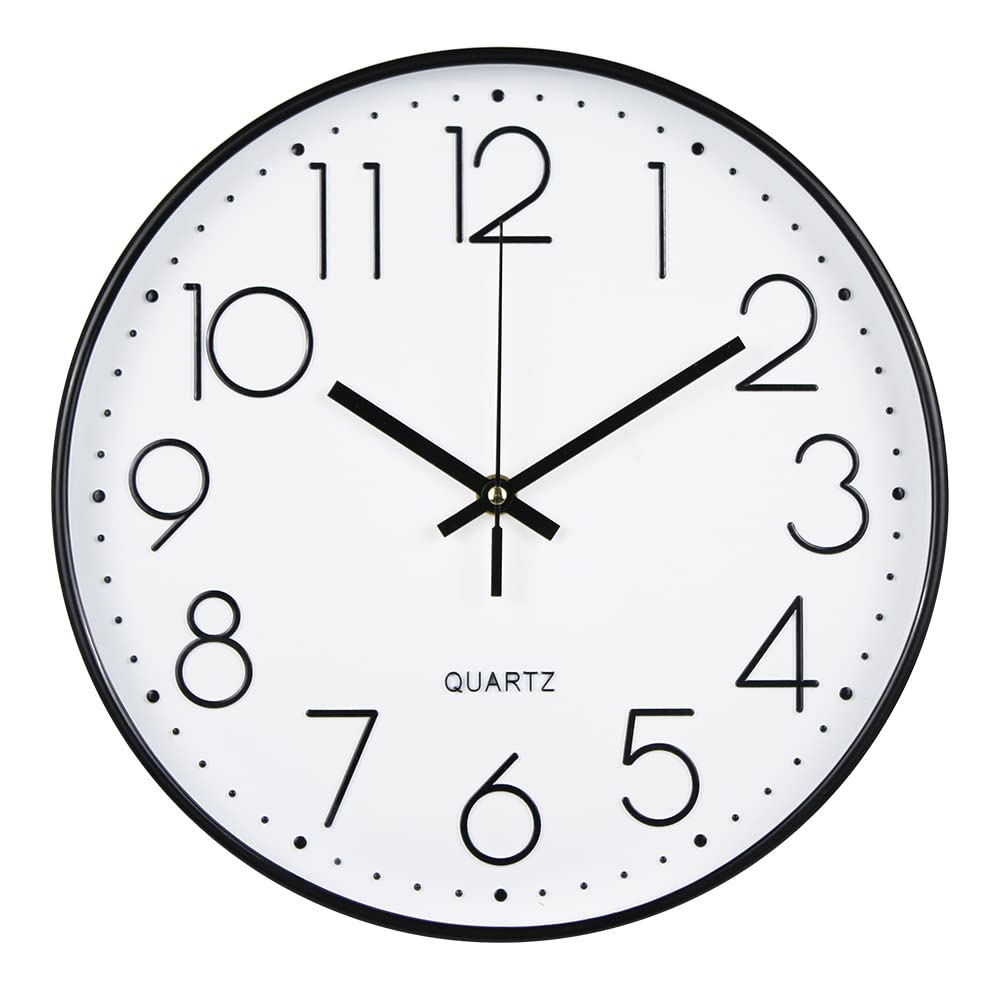 12 Inch Silent Wall Clocks Battery Operated Non-Ticking Round Clock Modern Style Clock for/Office/School/Classroom/Home/LivingRoom Decor(White Dial)