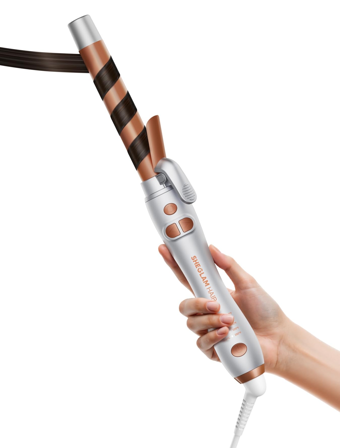 SHEGLAM Rotating Curling Iron Extra Long Curl Cycle 1 Inch Automatic Curling Wand for Long Hair Self Spinning