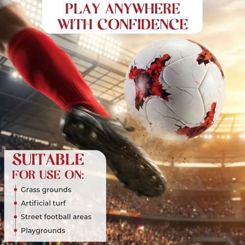 Image of Kizlo Official Size 5 Football with Pump & Pin | PVC Leather Training Soccer Ball for Ground, Turf & Street Play | High Grip & Air Retention for Kids, Youth & Adults | Multicolor (Rusiia)
