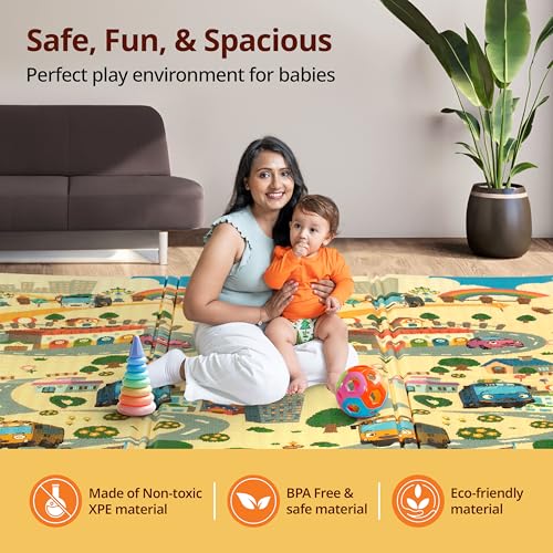 LuvLap Wild Woods Double Sided Water Proof Baby Floor Mat, Multicolor, Reversible Floor mats for Kids, Baby mats for Floor, Crawling Baby, Extra Large Size, 6'5" x 4'10" (195.5cmx147cm), 0.8cm Thick