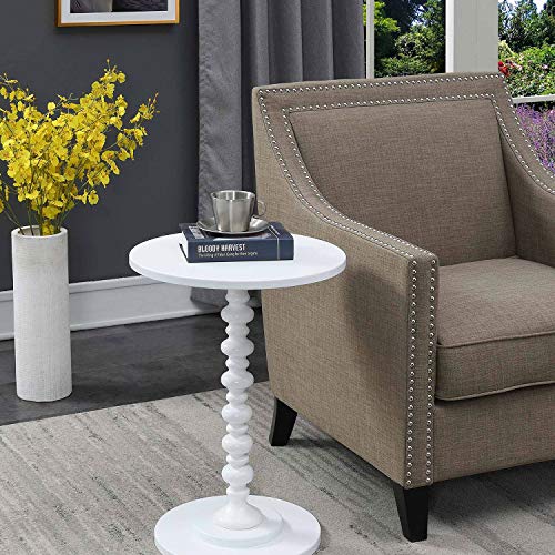 Image of Convenience Concepts Palm Beach Spindle Table 17.75 inch - Traditional Round End Table for Living Room, Turned Solid Wood Side Table, Classic Display Pedestal Table, White