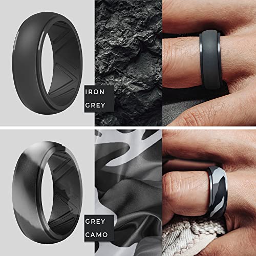 ThunderFit Men's Silicone Wedding Rings, Step Edge Breathable Rubber Engagement Bands 8.7mm Wide 2.5mm Thick - 1/4/7 Variety Multipack3