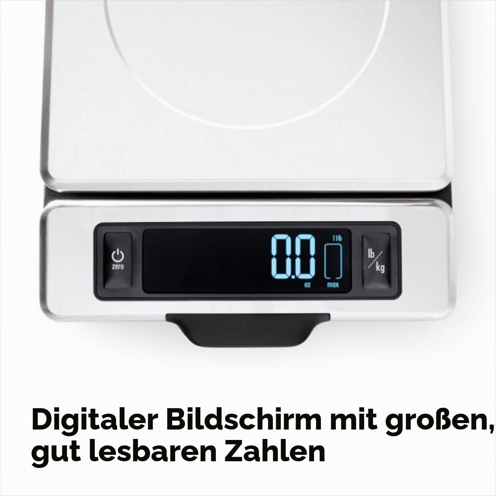 OXO Good Grips 5 kg Edelstahl-Küchenwaage:Ausziehbares Display für schattenfreie Anzeige+Leicht ablesbare digitale Zahlen+Kompaktes Design+Präzision beim Wiegen in der Küche Elektronische Küchenwaage