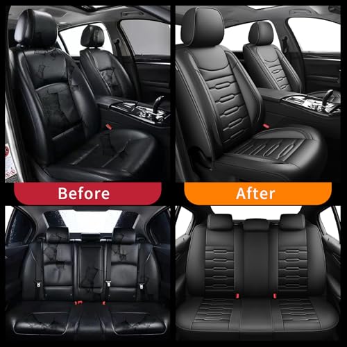 Image of Fit Outback Car Seat Covers for Subaru Outback 2010-2024 2025 2026 - Upgraded Premium Waterproof & Breathable Leather, Airbag Compatible, All-Weather Seat Cushion Protector (Full Set, Black)