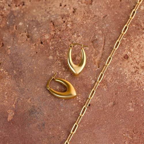 Amberta Solid 925 Sterling Silver Chunky Hoop Earrings for Women | Lightweight Thick Dome Oval Gold Hoops3