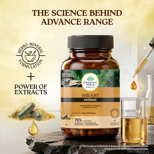 Image of Organic India Shilajit Advance Capsules, 60 Veg Capsules, 75% Fulvic Acid, With Ashwagandha, Gokshura & Safed Musli, Strength, Stamina, Energy & Vitality Support