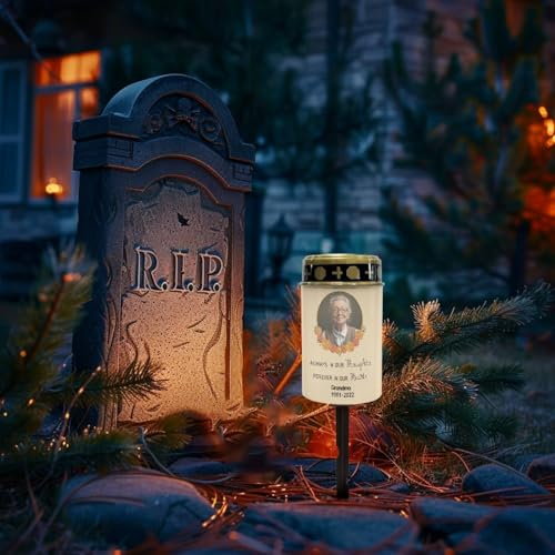 Image of Custom Photo Candle Solar Power Grave Lights for Waterproof LED Lanterns, Grave Decorations. Waterproof Solar candles