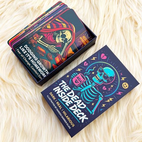 Image of DPEHAKMK The Dead Inside Oracle Deck, 54 Dark Humor Skeleton Oracle Cards for Beginners, Funny Halloween Skeleton Oracle Cards, Shadow Work Deck for Anxiety, Self-Awareness, and Modern Life Meltdowns