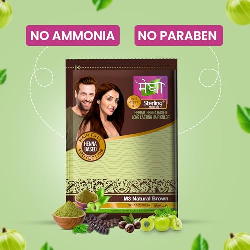 Image of Megha Mehandi Hair Colour for Women & Men, Henna Based Mehndi, Organic Hair Dye Without Chemicals and Ammonia, Brown, 10 g (Pack of 20)