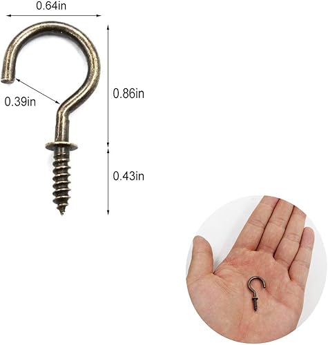 Miniatura 7 de Ganchos de techo de latón antiguo de 34 pulgadas de 34 pulgadas, ganchos de bronce vintage para tazas, ganchos de luz atornillados (paquete de 40)